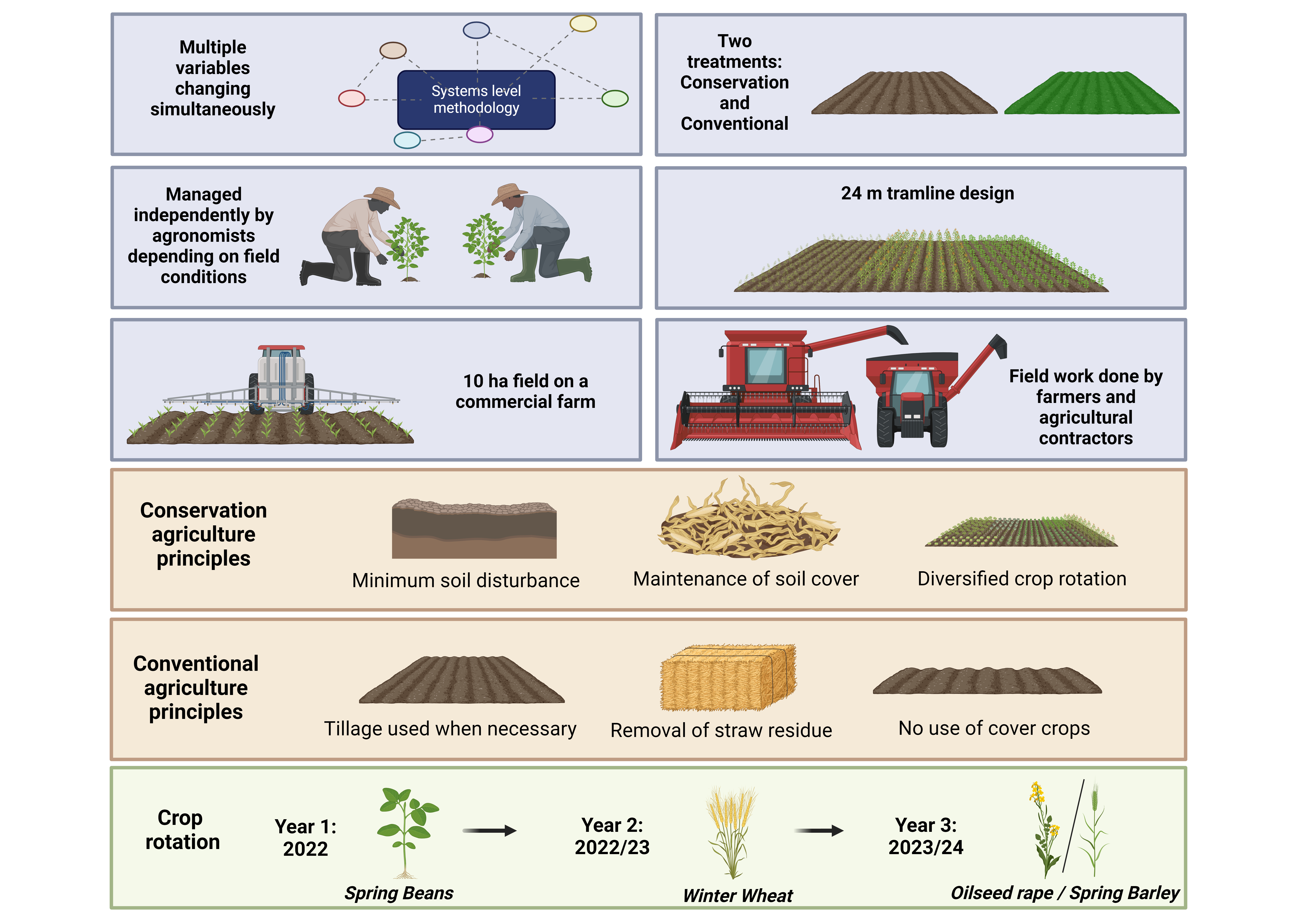 Field experiment comparing conservation and conventional agriculture